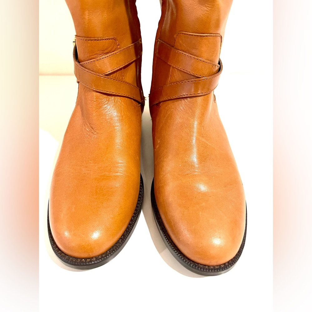 Ralph Lauren Tan Leather Knee-High Riding Boots w Gold Metal Details - Picture 7 of 15